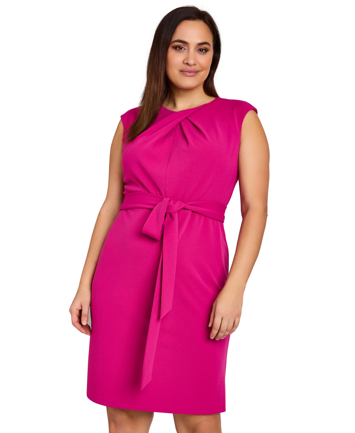 Shop Tahari Plus Size Twist-neck Sleeveless Belted Dress In Wild Berry