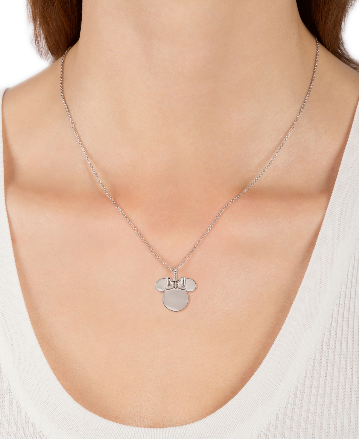 Wonder Fine Jewelry Disney  Diamond Accent Minnie Mouse Silhouette Pendant Necklace In Sterling Silve In Sterling S