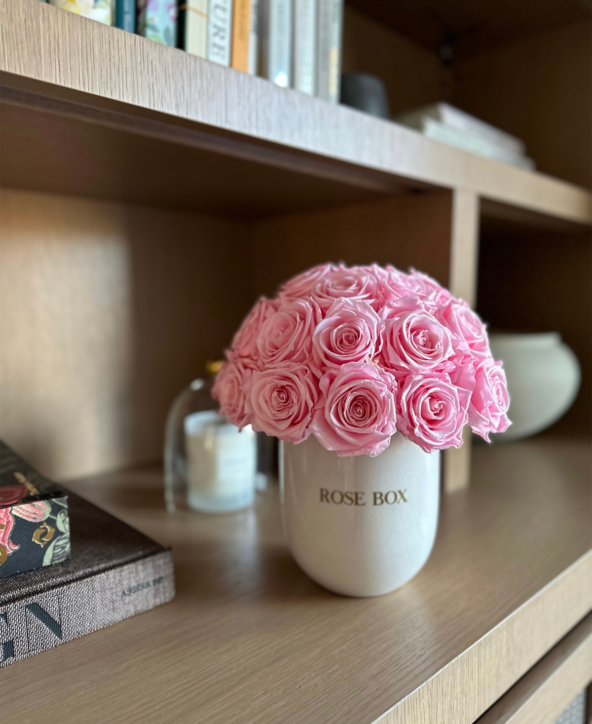 Rose Box Nyc Half Ball of Long Lasting Preserved Real Roses in Classic Ceramic Vase, 35 Roses