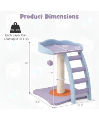 19 Inch Mohair Plush Cat Tree with Ladder and Jingling Ball