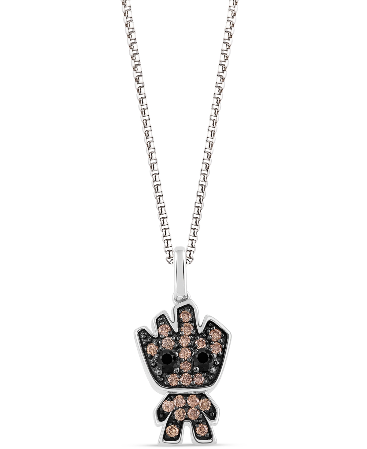Shop Wonder Fine Jewelry Onyx & Champagne Diamond (1/5 Ct. T.w.) Groot 18" Pendant Necklace In Sterling Silver In Black Rhod