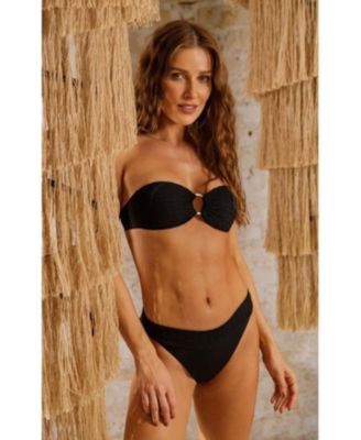 Women's Lace Overlay Ring Padded Bandeau Bikini Top
