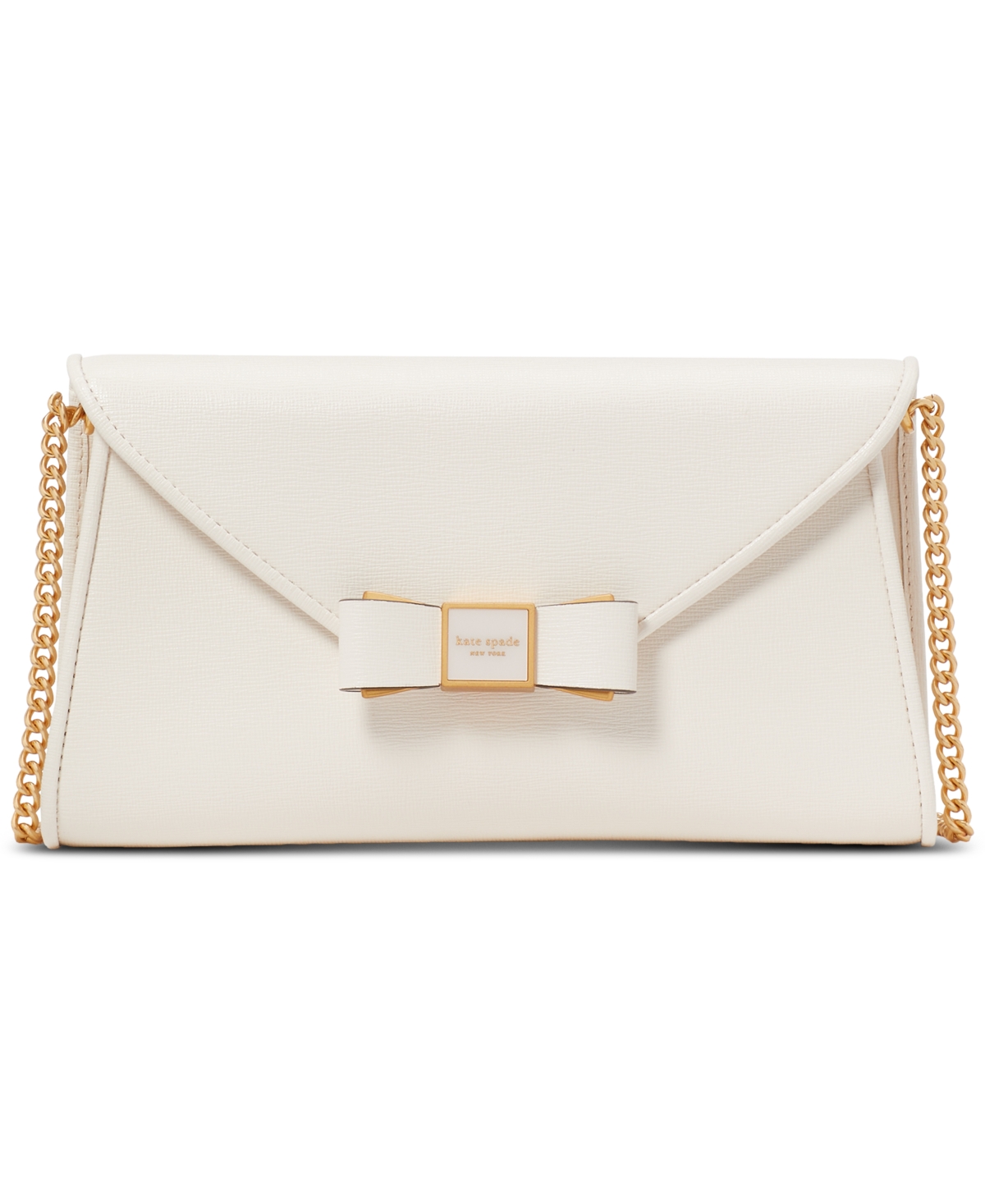 Morgan Bow Embellished Saffiano Leather Envelope Flap Small Crossbody - Parchment.