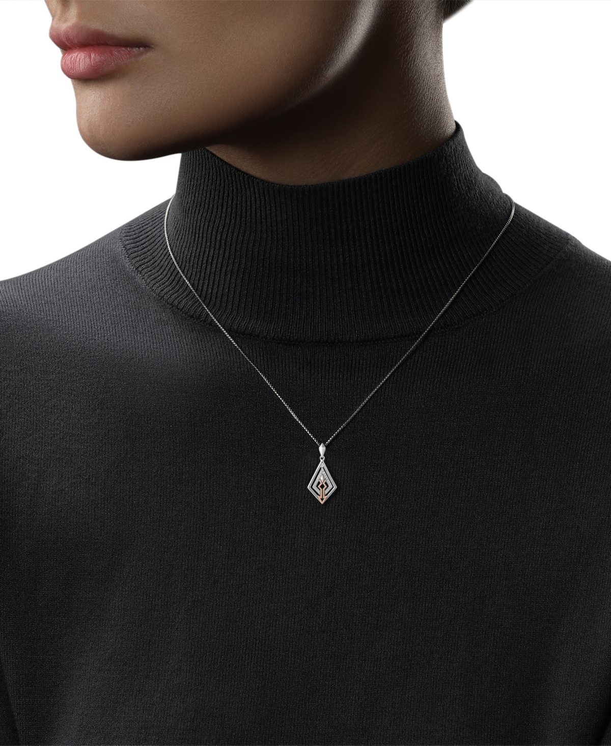 Wonder Fine Jewelry Star Wars  Diamond Ahsoka 18" Pendant Necklace (1/10 Ct. T.w.) In Sterling Silver In Sterling Silver  Rose Gold-plate