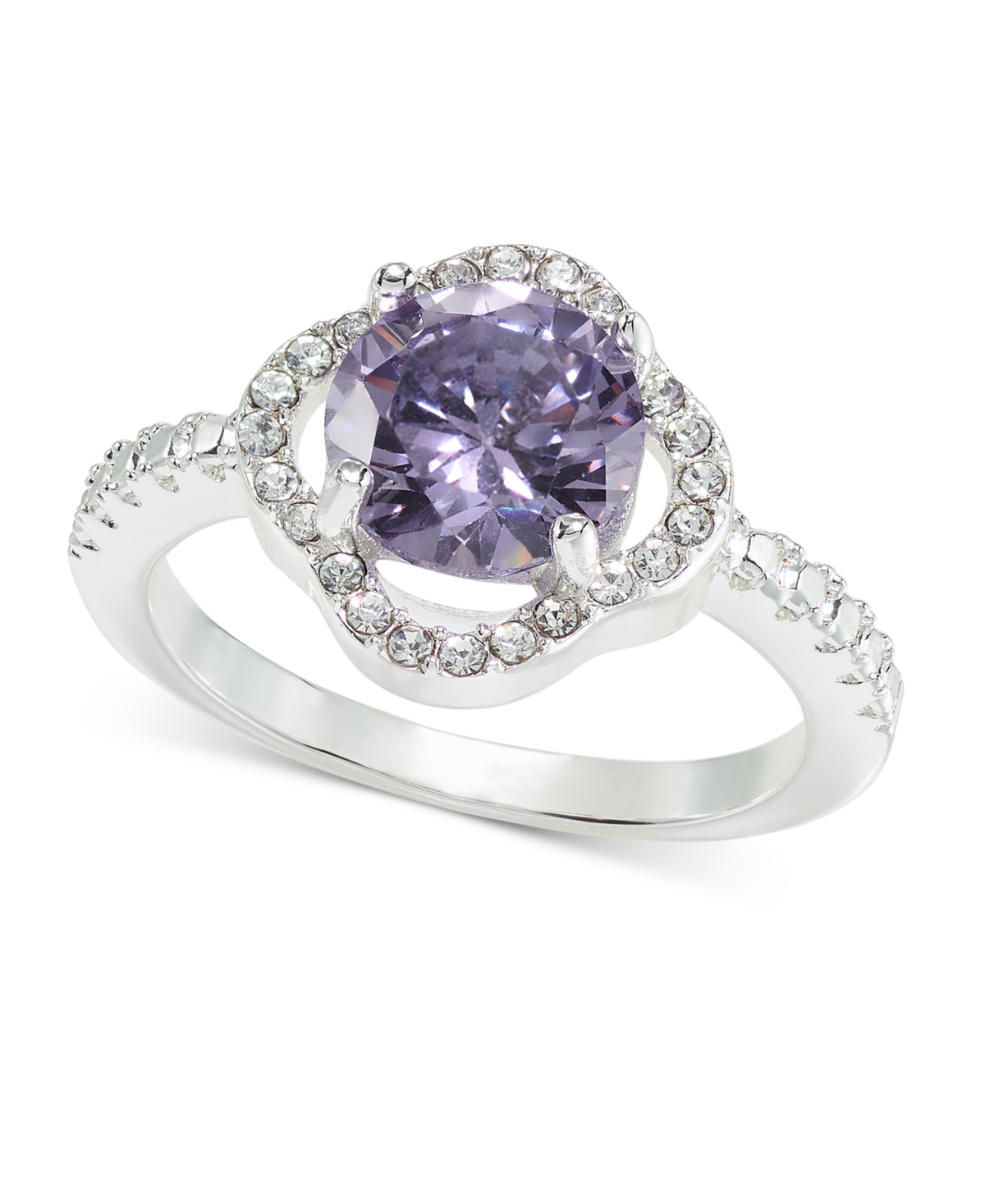 Silver-Tone Pave & Purple Cubic Zirconia Flower Ring, Created for Macy's - Silver