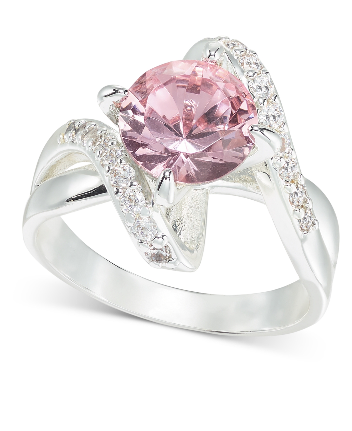 Silver-Tone Pave & Pink Crystal Bypass Ring, Created for Macy's - Silver