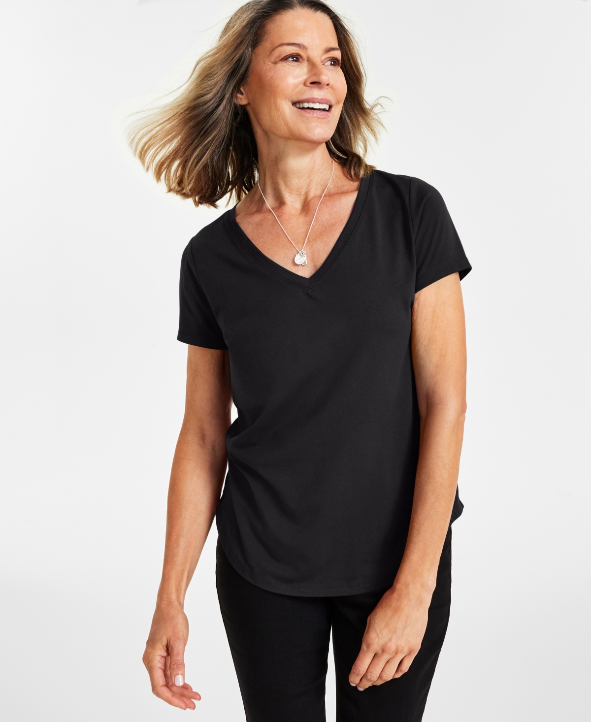 Women's Perfect V-Neck T-Shirt, Created for Macy's - Industrial Blue