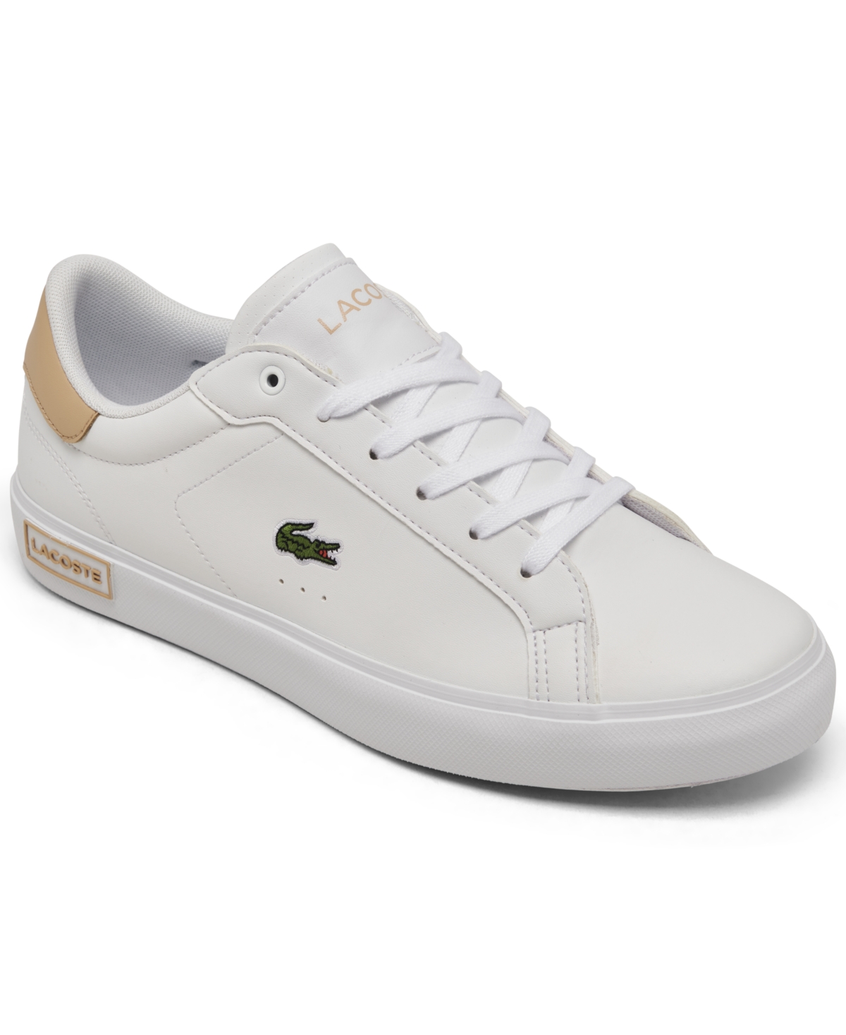 Lacoste Kids' Big Girls Powercourt Casual Sneakers From Finish Line In White,light Brown