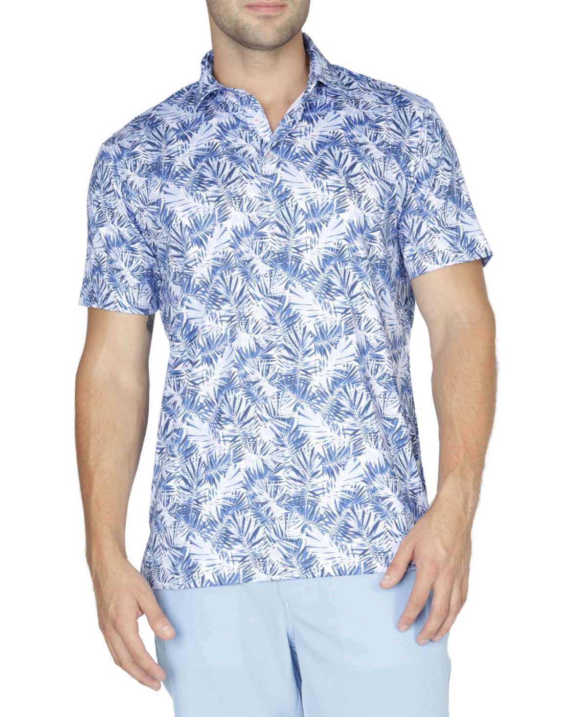 Big & Tall Leaves Performance Polo Shirt - Cobalt blue