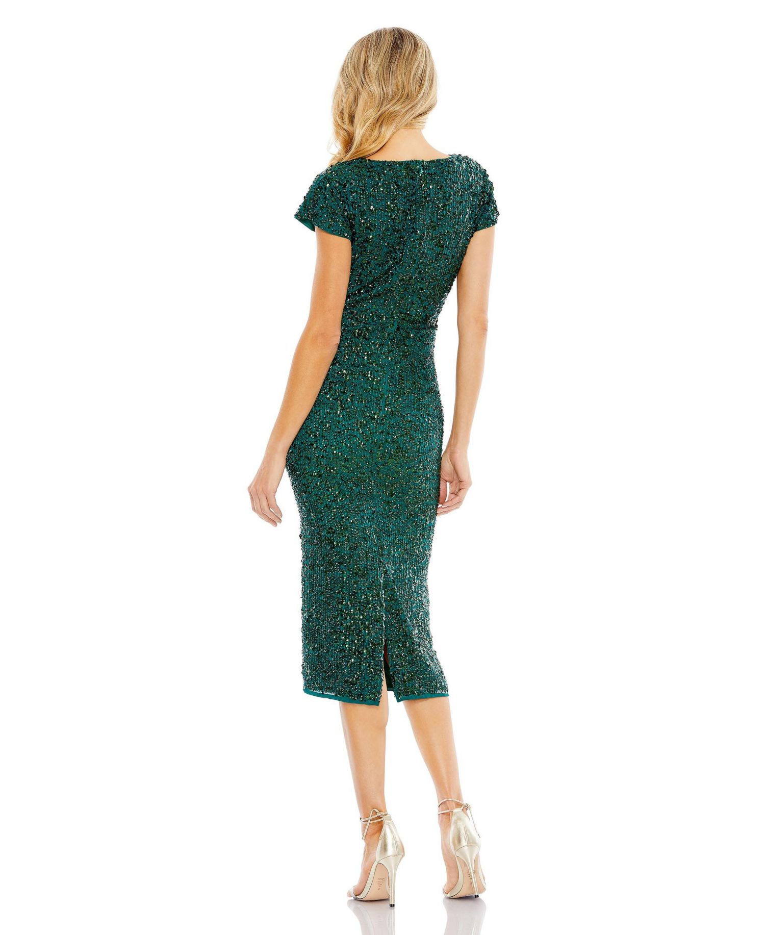 Women's Sequined Short Sleeve Wrap Over Cocktail Dress