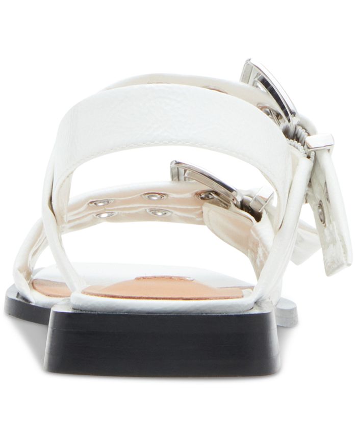 Steve Madden Women's Sandria Double Buckled Slingback Flat Sandals - White - 8M