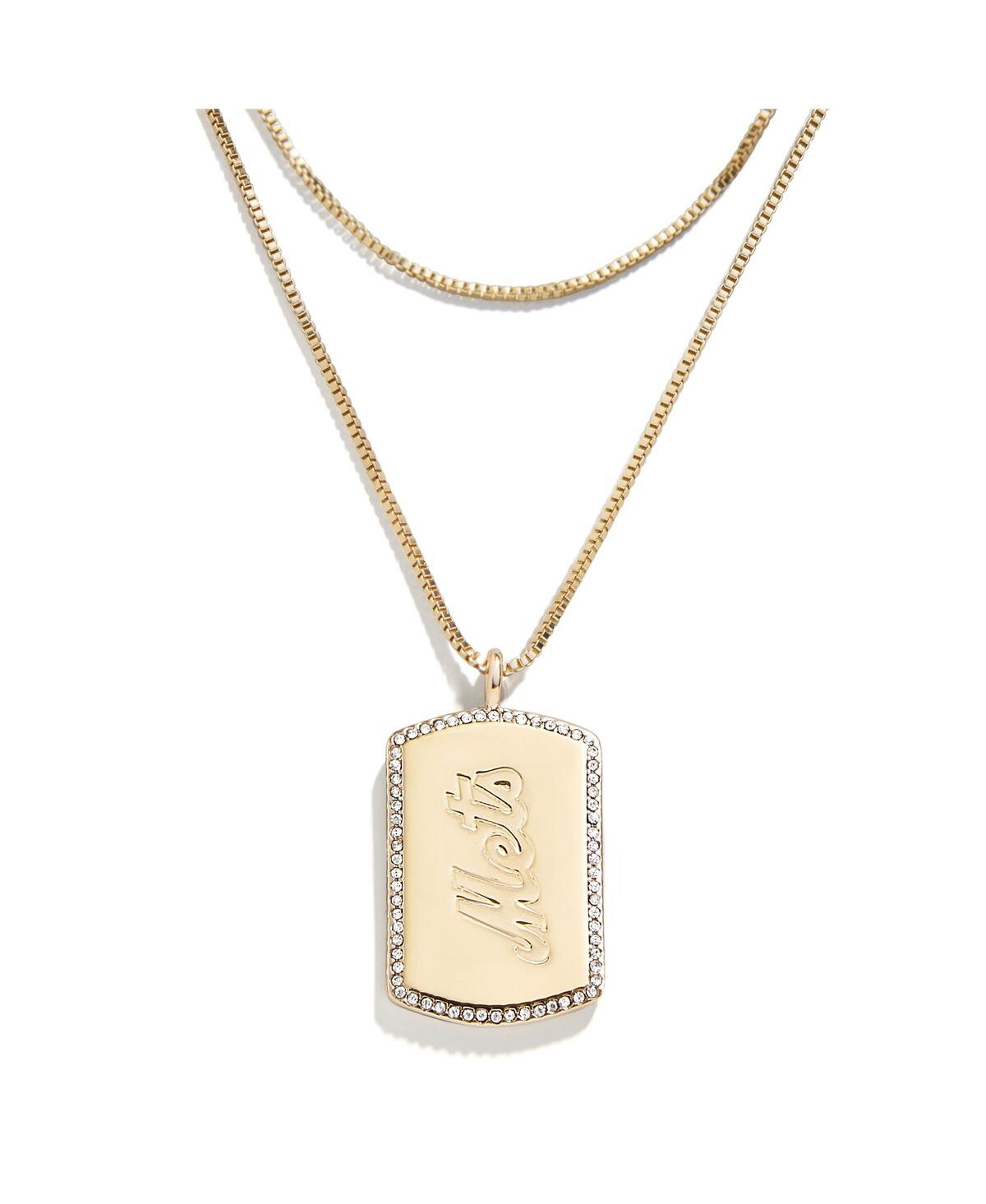 Wear By Erin Andrews Women's  X Baublebar New York Mets Dog Tag Necklace In Gold
