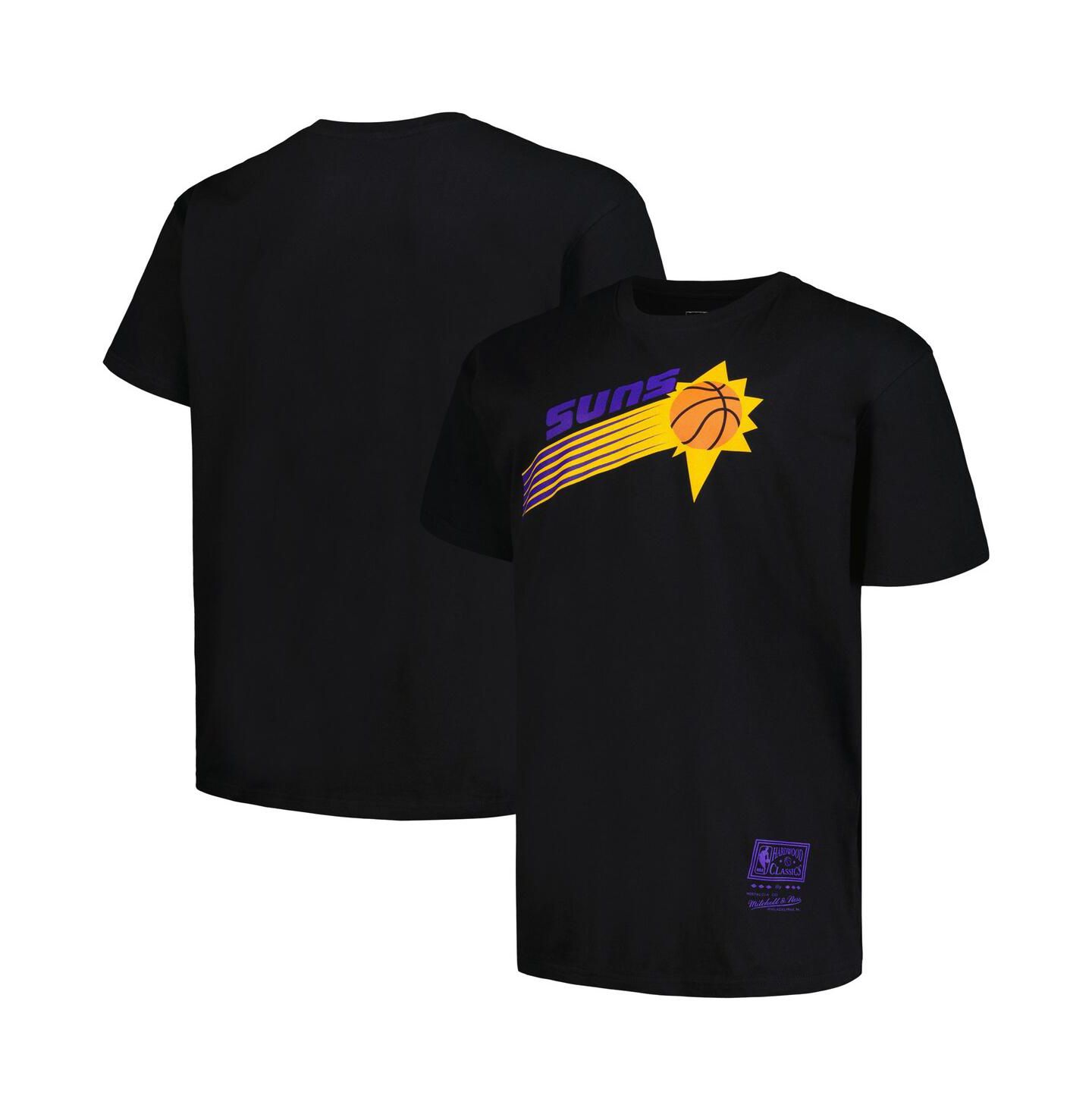 Мужская футболка Mitchell & Ness Black Distressed Phoenix Suns Big and Tall Hardwood Classics Vintage-Like Logo — фото 1