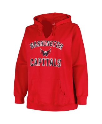Women's Red Washington Capitals Plus Size Arch Over Logo Pullover Hoodie