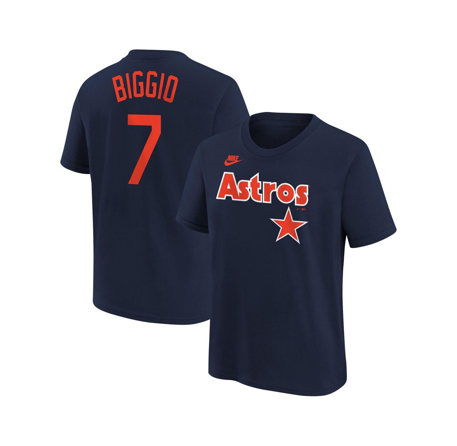 Big Boys Craig Biggio Navy Distressed Houston Astros Cooperstown Collection Name and Number T-shirt