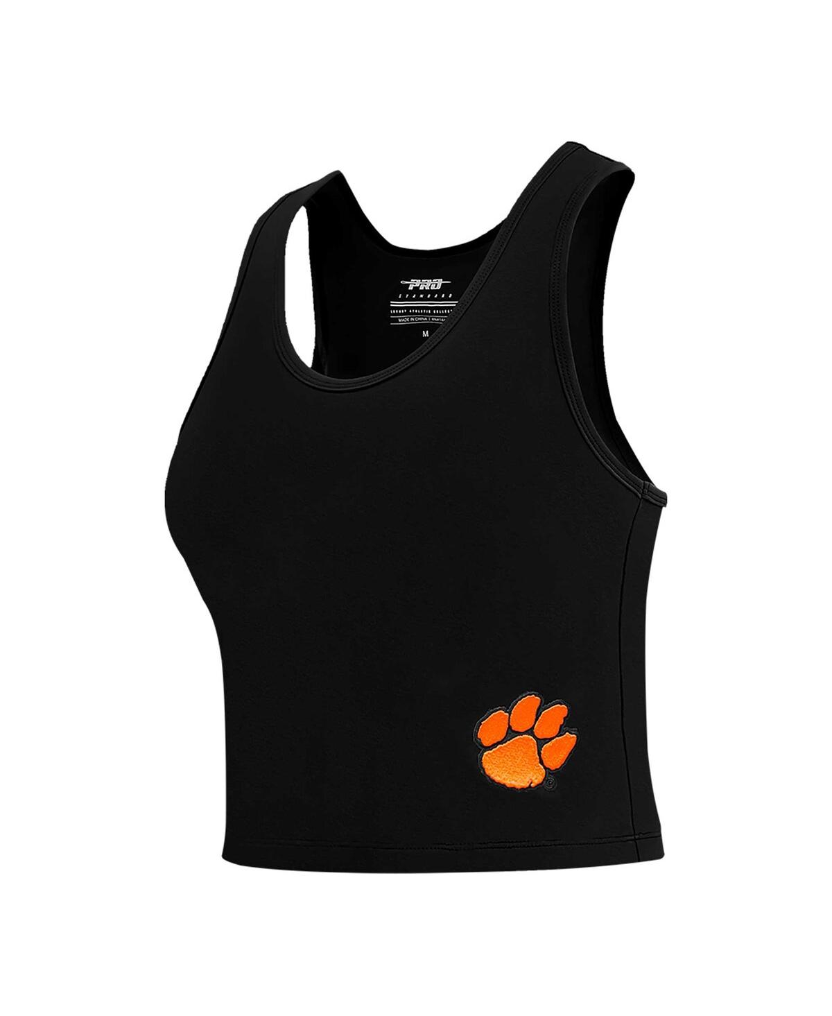 Shop Pro Standard Women's  Black Clemson Tigers Tonal Neutral Fitted Waist Length Racerback Tank Top