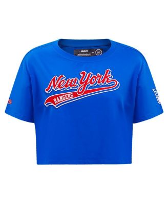 Women's Blue New York Rangers Boxy Script Tail Cropped T-shirt