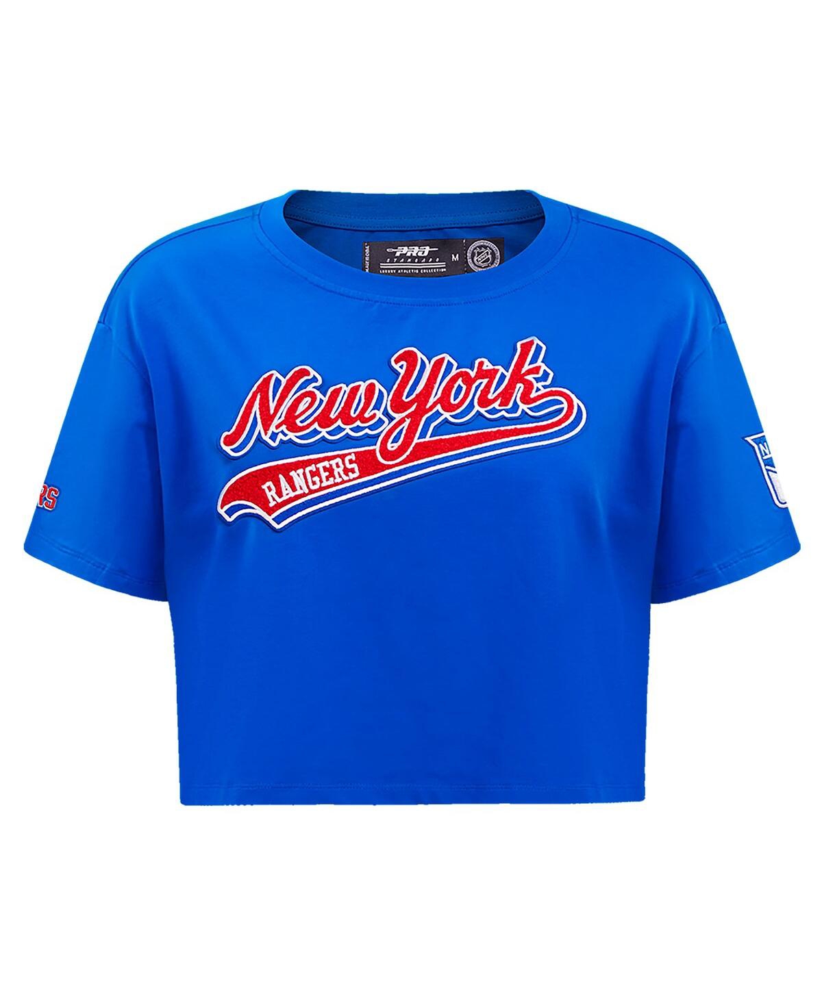 Shop Pro Standard Women's  Blue New York Rangers Boxy Script Tail Cropped T-shirt