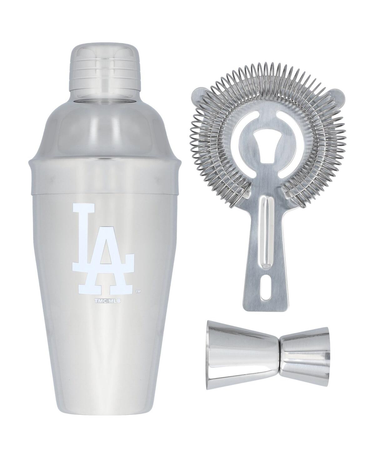Memory Company The  Los Angeles Dodgers Stainless Steel Shaker, Strainer And Jigger Set In Silver