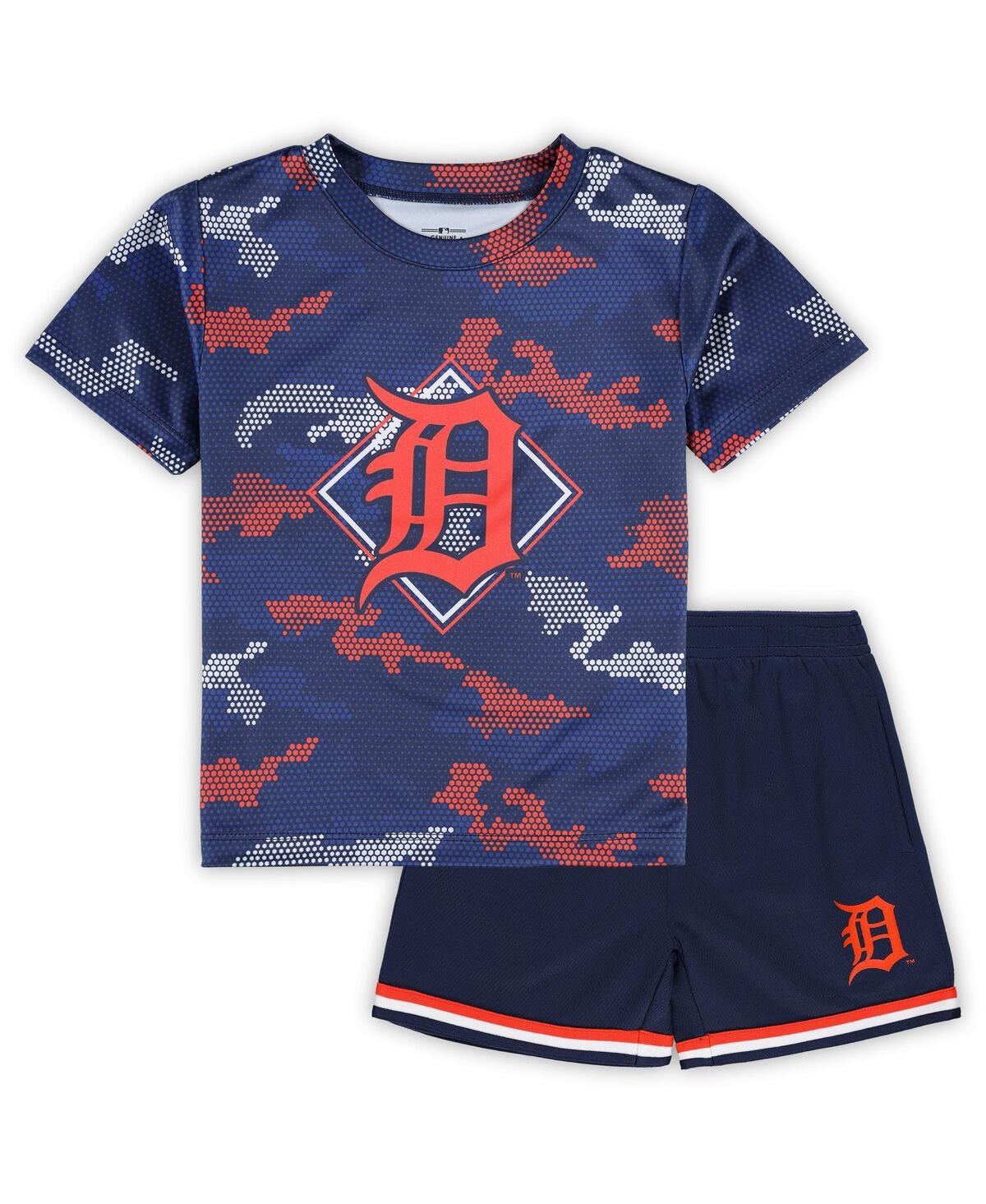 Outerstuff Babies' Toddler Boys And Girls Fanatics Navy Detroit Tigers Field Ball T-shirt And Shorts Set