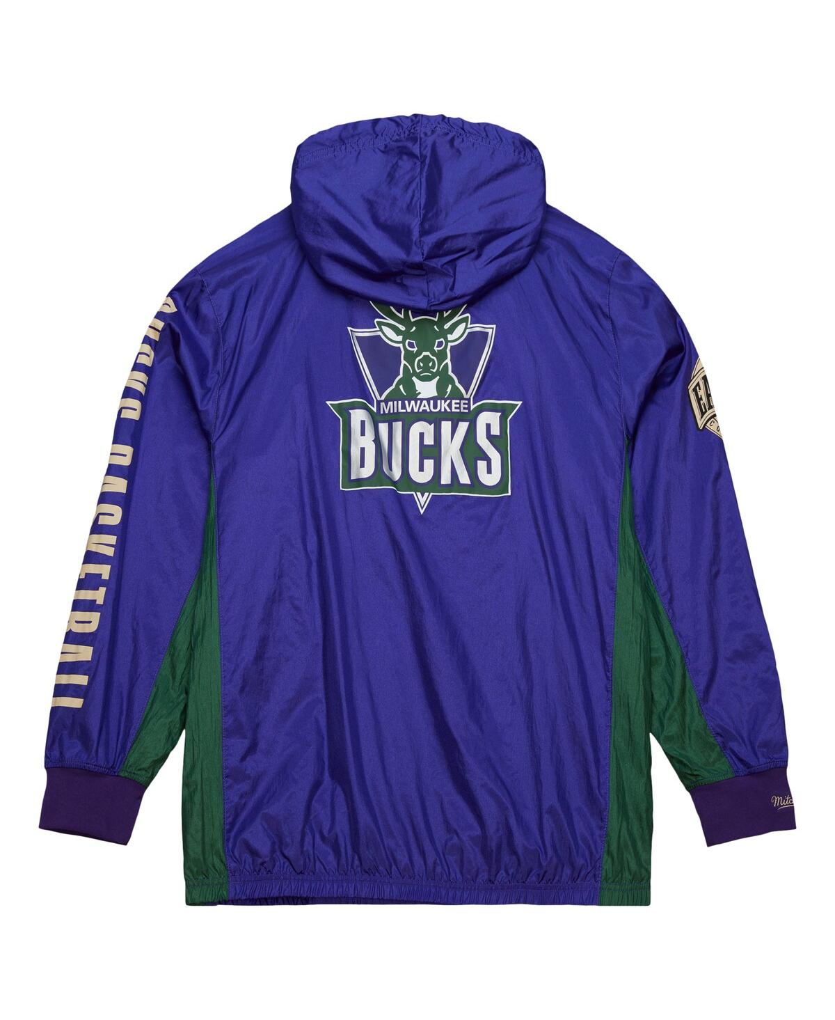 Men's Mitchell & NessDistressed Milwaukee Bucks Team Og 2.0 Vintage-Like Logo Anorak Windbreaker Quarter-Zip Jacket - Purple