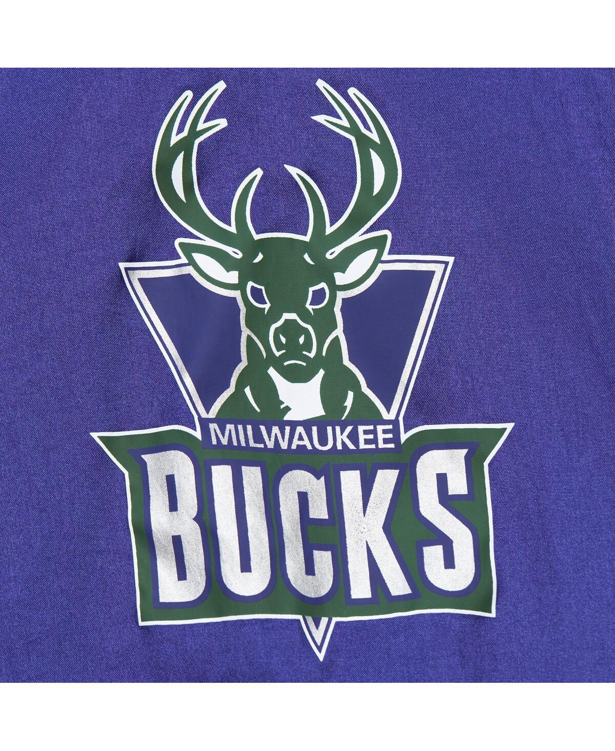 Men's Mitchell & NessDistressed Milwaukee Bucks Team Og 2.0 Vintage-Like Logo Anorak Windbreaker Quarter-Zip Jacket - Purple