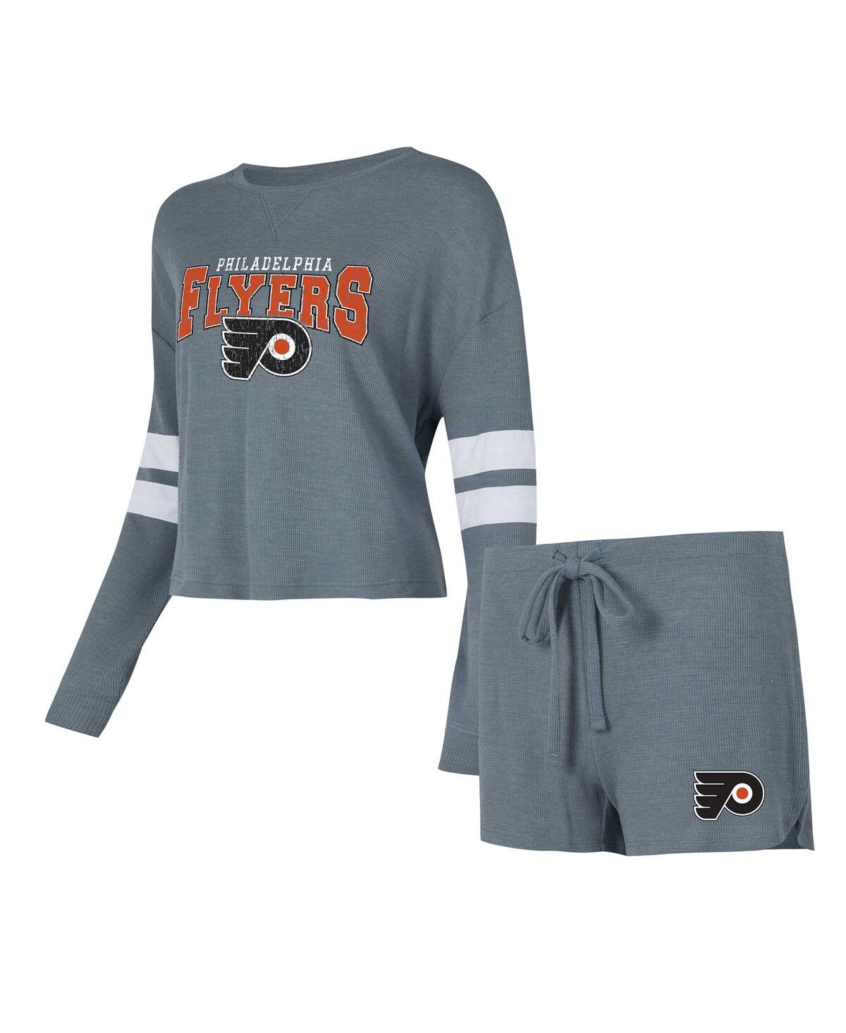 Shop Concepts Sport Women's  Gray Distressed Philadelphia Flyers Meadowâ Long Sleeve T-shirt And Shorts Sl