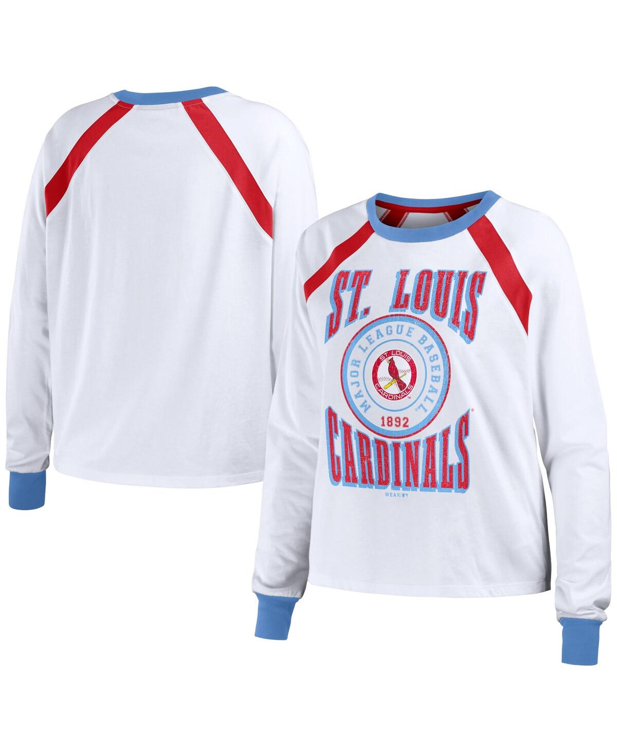 Shop Wear By Erin Andrews Women's  White Distressed St. Louis Cardinals Raglan Long Sleeve T-shirt