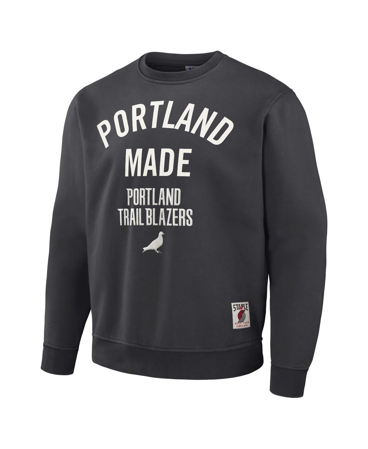 STAPLE MEN'S NBA X STAPLE ANTHRACITE PORTLAND TRAIL BLAZERS PLUSH PULLOVER SWEATSHIRT 