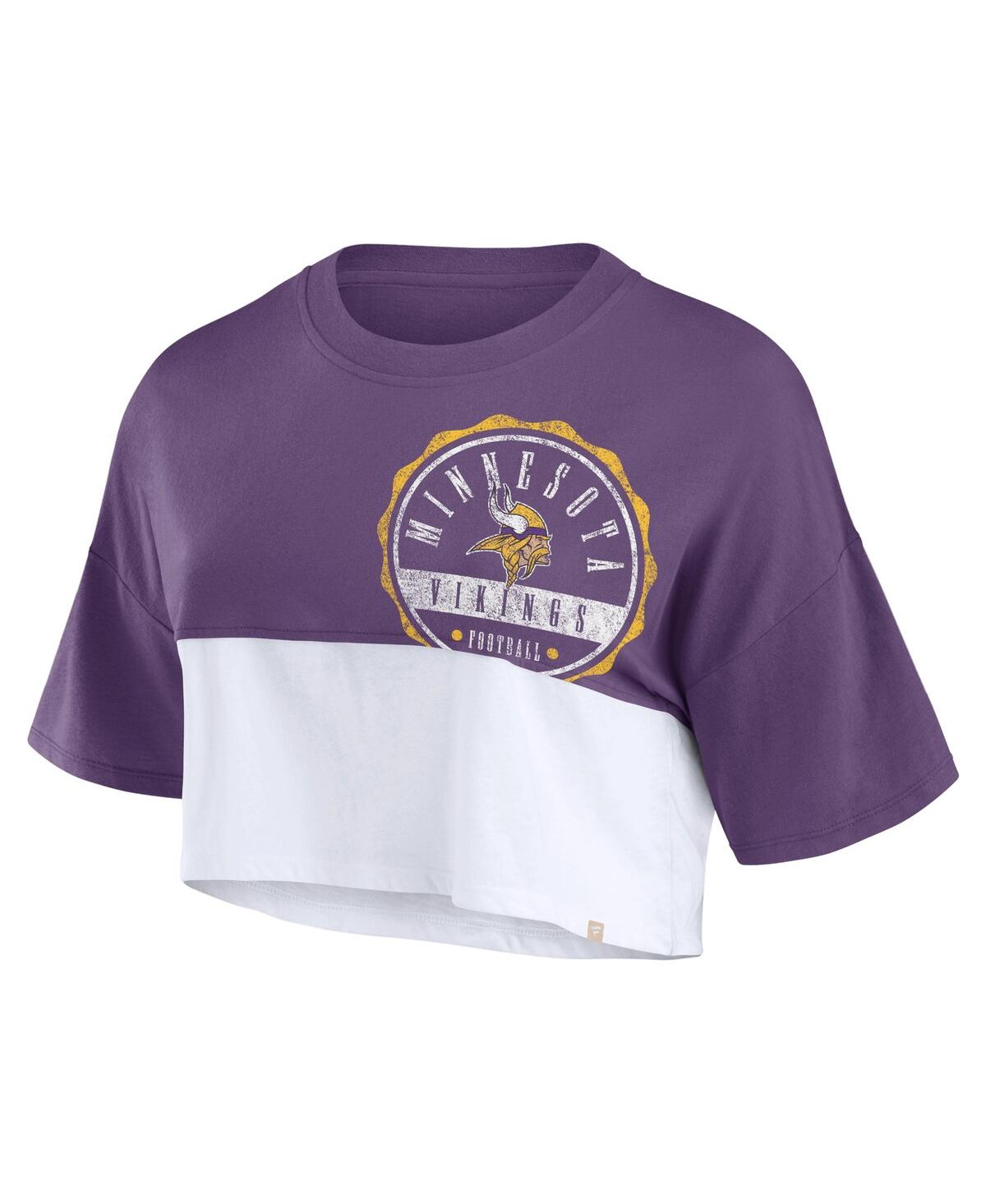 Fanatics Women's  Purple, White Minnesota Vikings Boxy Color Split Cropped T-shirt In Purple,white