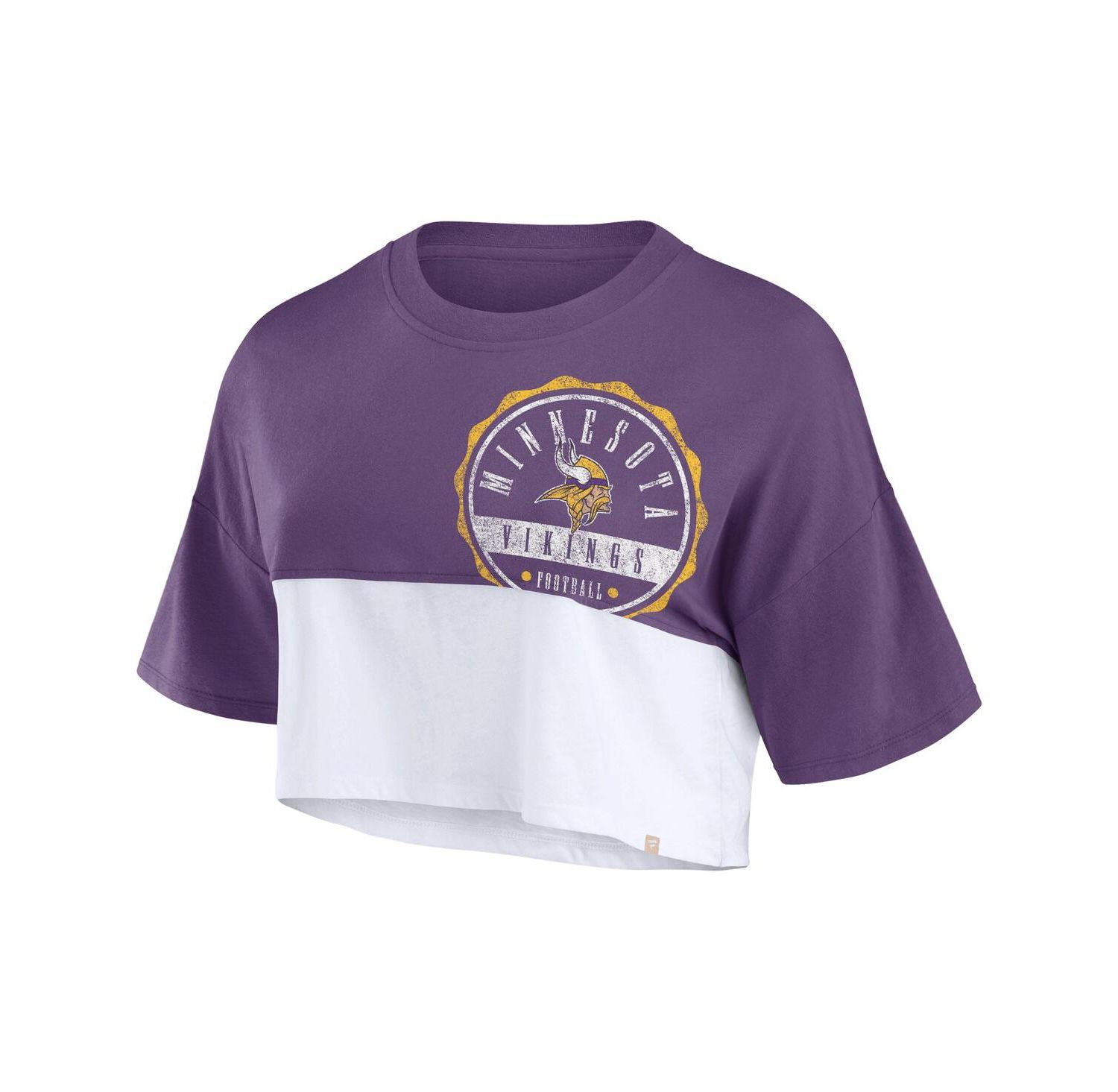 Women's Purple, White Minnesota Vikings Boxy Color Split Cropped T-shirt