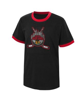 Big Boys Black Chicago Distressed Blackhawks Ice City T-shirt
