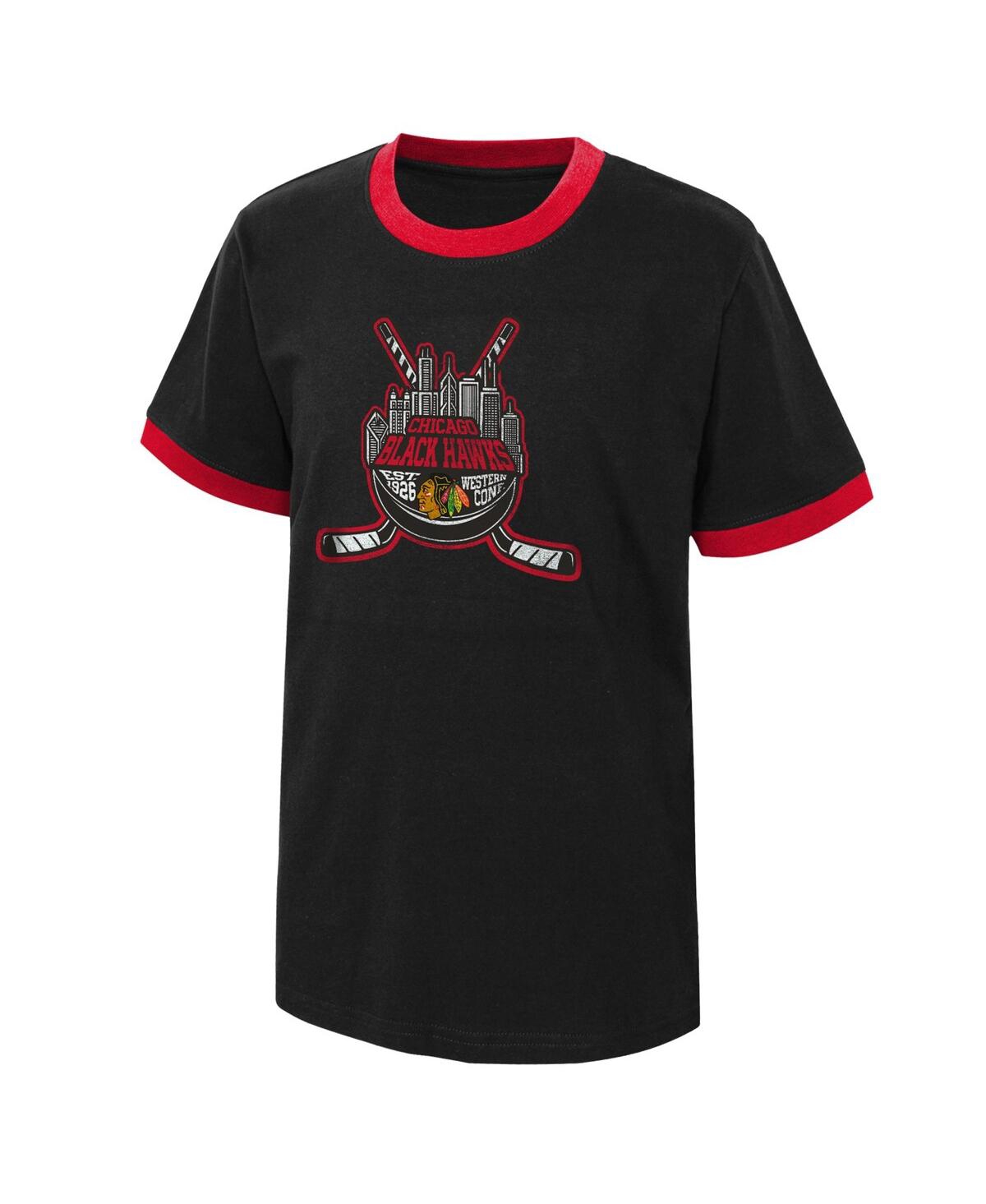 Outerstuff Big Boys Black Chicago Distressed Blackhawks Ice City T-shirt In Black