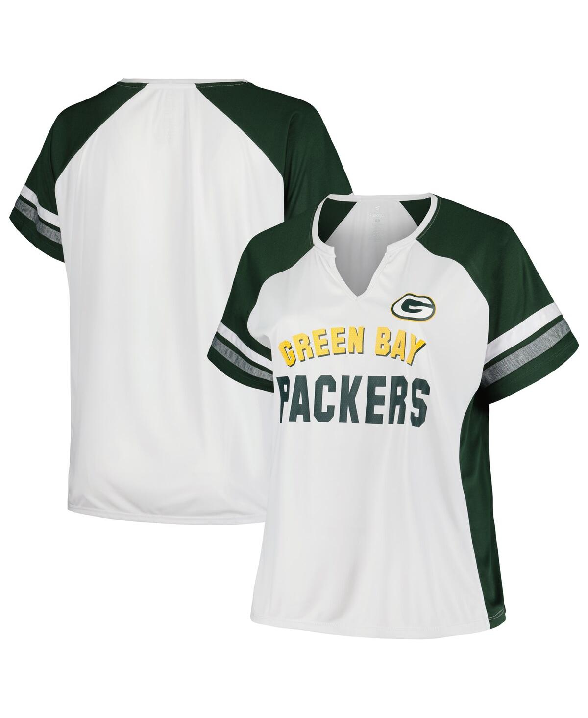 Shop Fanatics Women's  White, Green Green Bay Packers Plus Size Color Block T-shirt In White,green