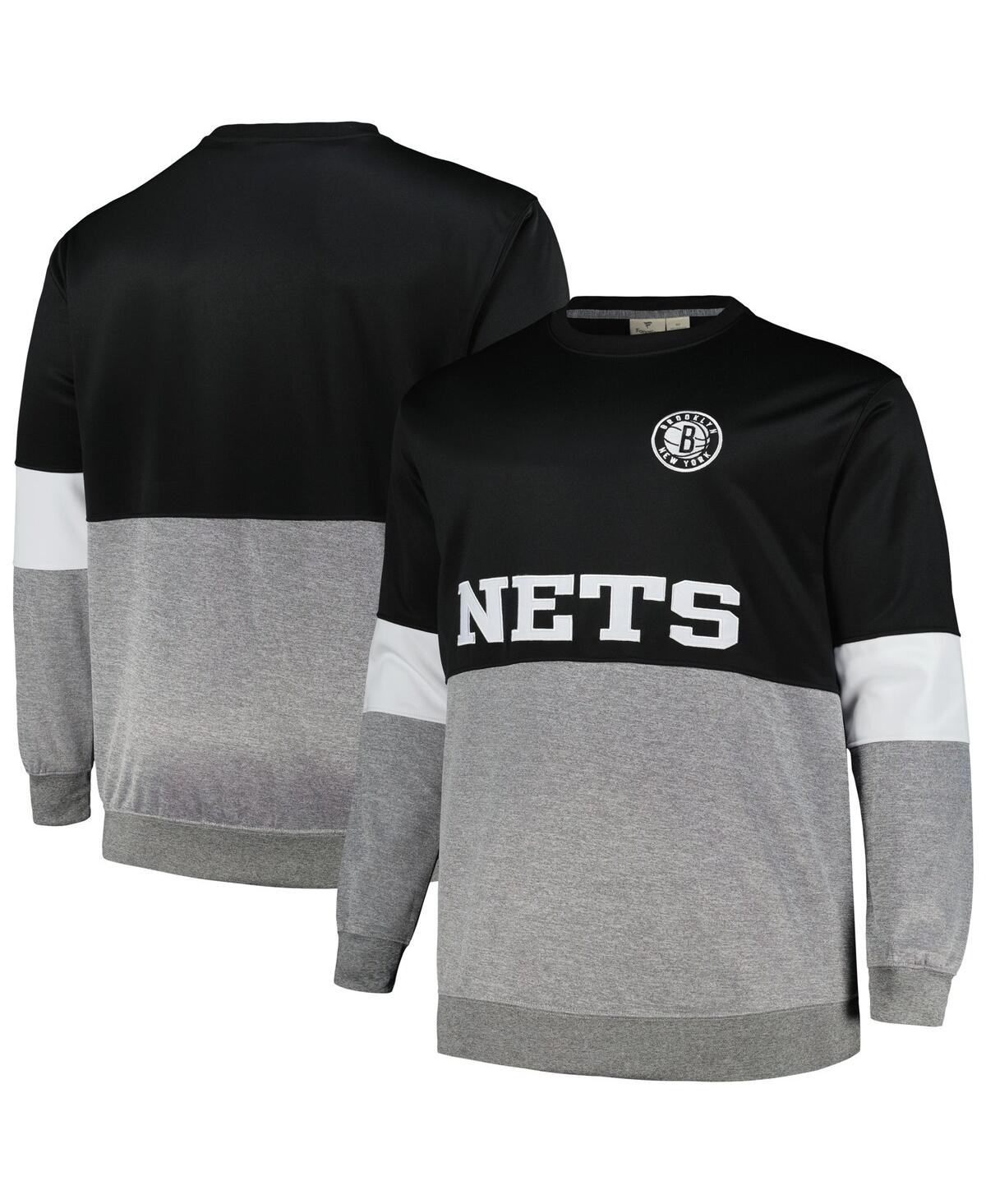Shop Fanatics Men's  Black, Heather Gray Brooklyn Nets Big And Tall Split Pullover Sweatshirt In Black,heather Gray