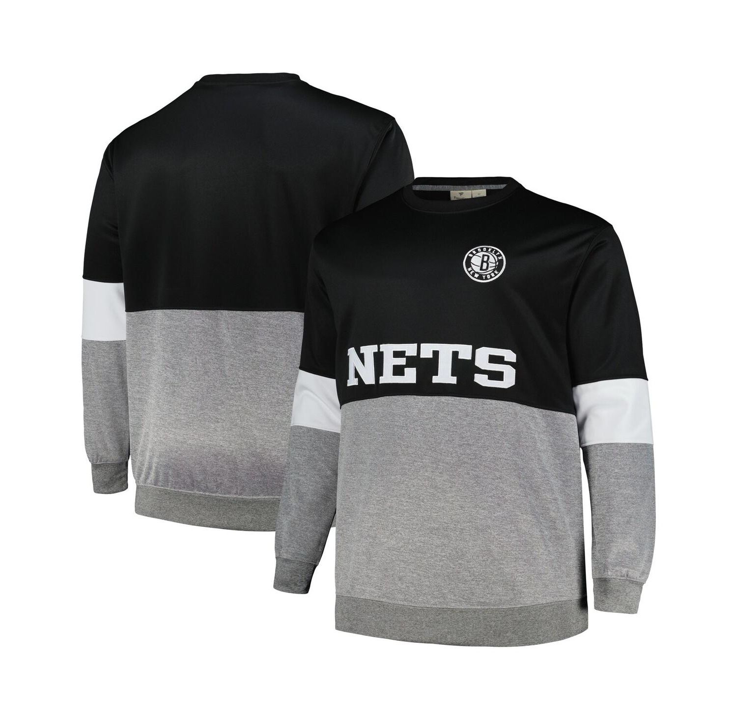 Men's Black, Heather Gray Brooklyn Nets Big and Tall Split Pullover Sweatshirt
