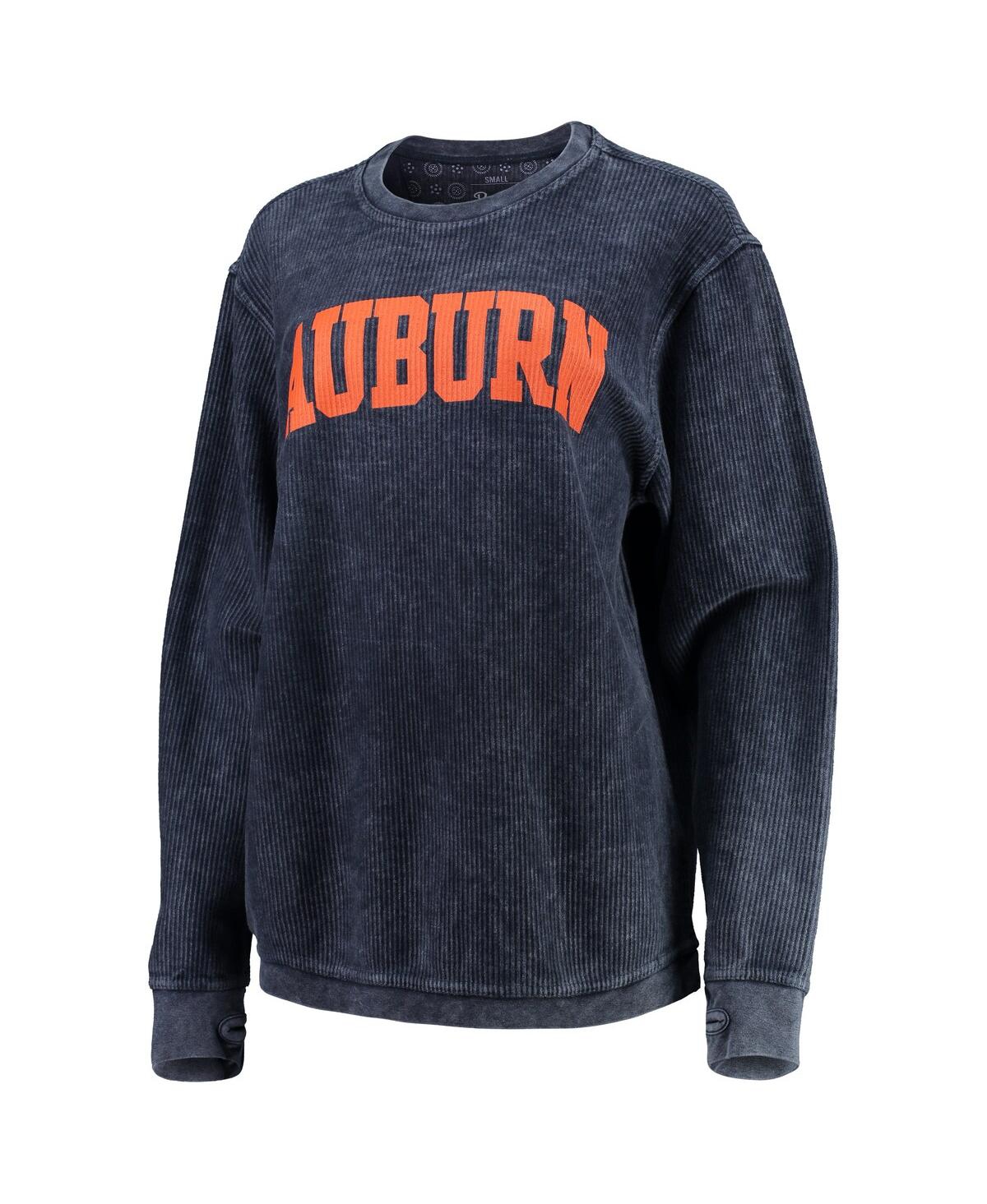 PRESSBOX WOMEN'S PRESSBOX NAVY DISTRESSED AUBURN TIGERS COMFY CORD VINTAGE-LIKE WASH BASIC ARCH PULLOVER SWEA 