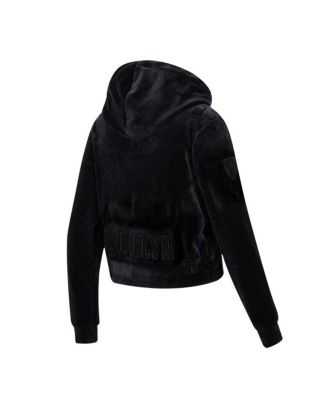 Women's Brooklyn Nets Triple Black Velour Full-Zip Hoodie