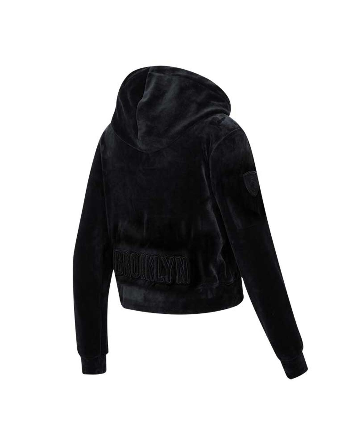 Shop Pro Standard Women's  Brooklyn Nets Triple Black Velour Full-zip Hoodie