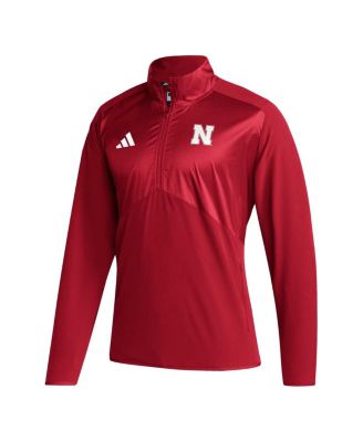 Men's Scarlet Nebraska Huskers Sideline AEROREADY Raglan Sleeve Quarter-Zip Jacket