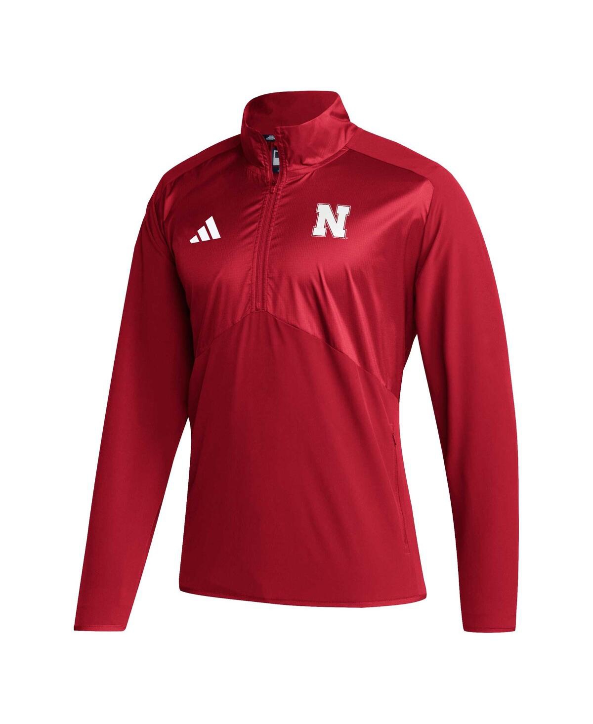 Men's adidasNebraska Huskers Sideline Aeroready Raglan Sleeve Quarter-Zip Jacket - Scarlet