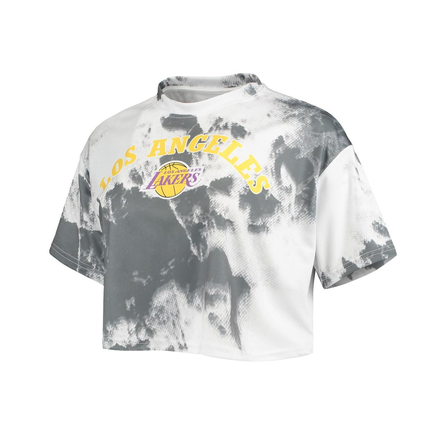 Women's White, Black Los Angeles Lakers Tie-Dye Crop Top and Shorts Set