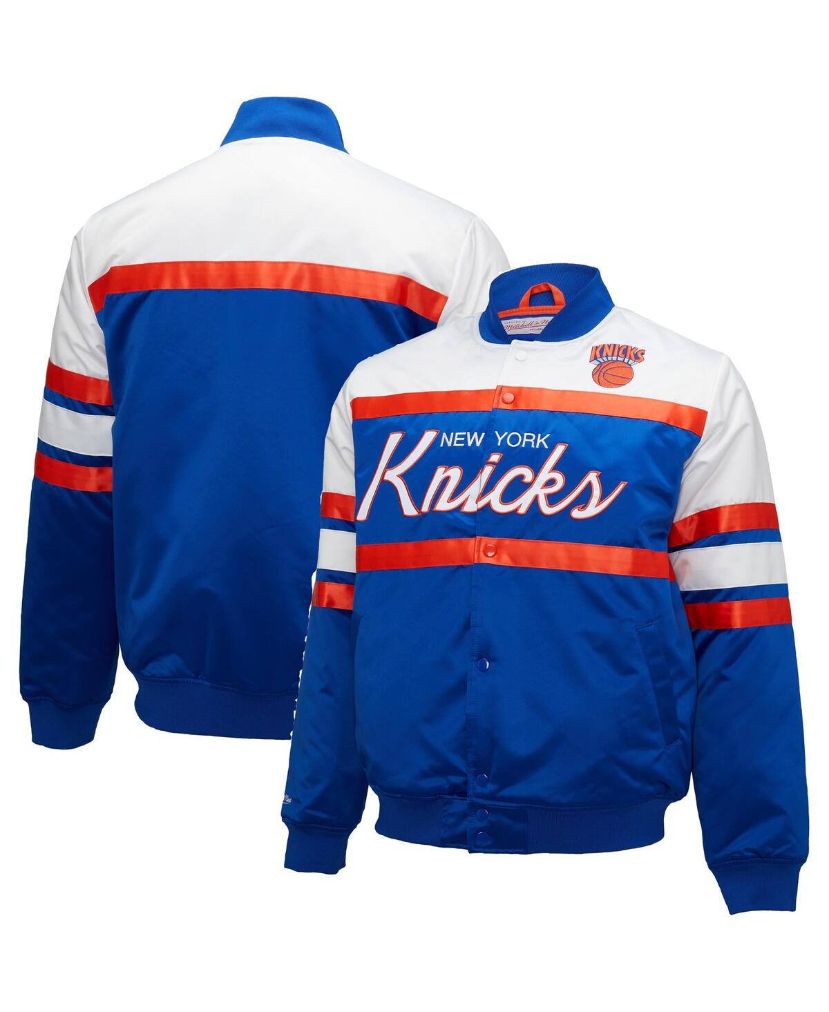 Shop Mitchell & Ness Men's  Blue, White New York Knicks Big And Tall Heavyweight Full-snap Satin Jacket In Blue,white