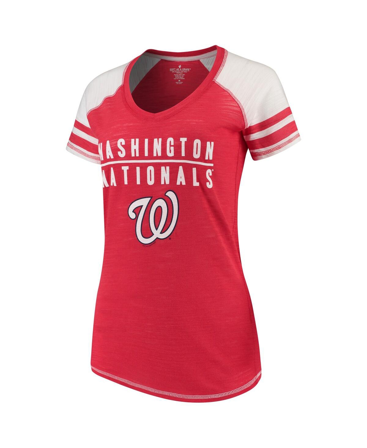 Women's Soft As A GrapeWashington Nationals Color Block V-Neck T-shirt - Red