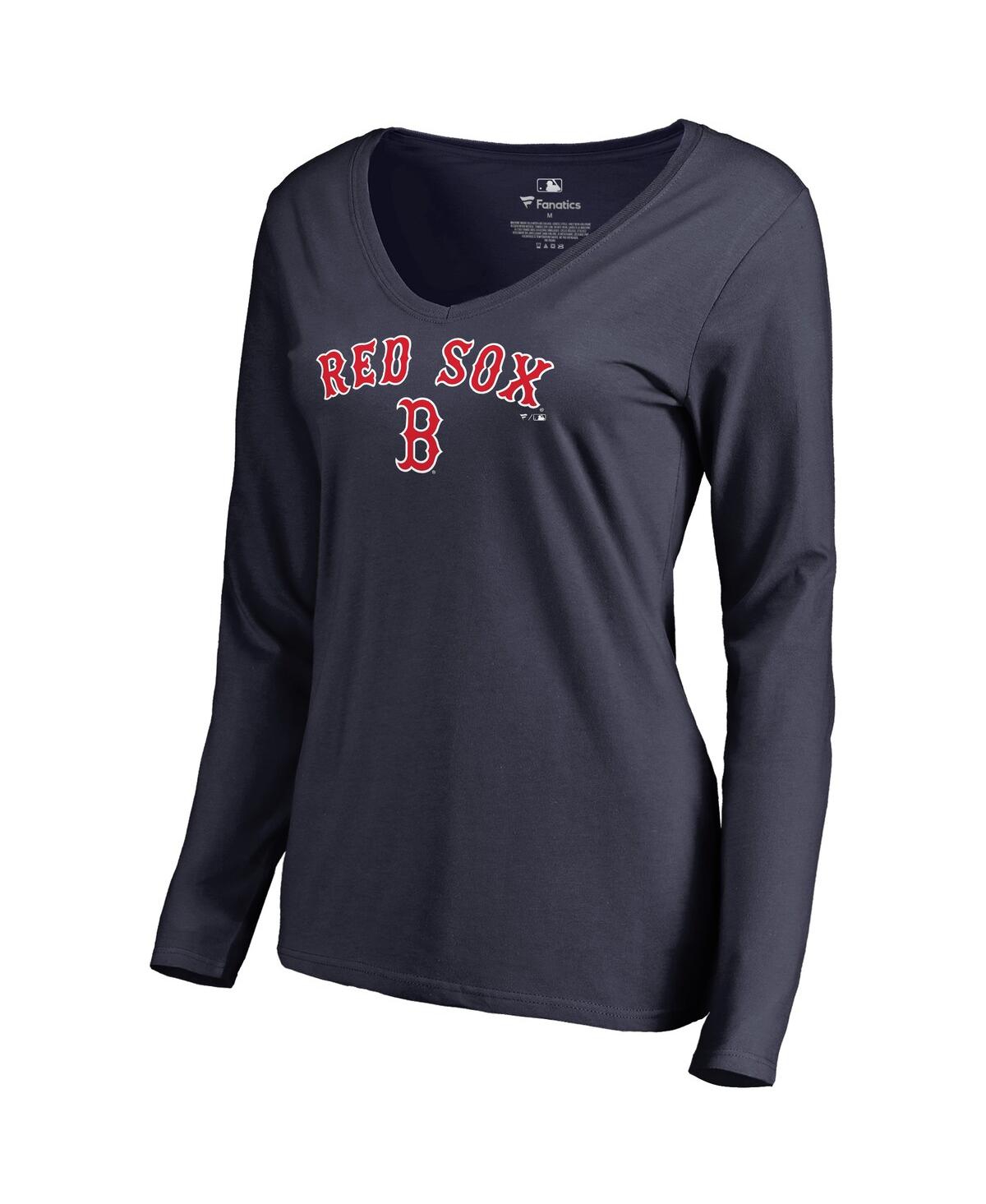 Fanatics Women's  Navy Boston Red Sox Team Lockup Slim Fit Long Sleeve V-neck T-shirt