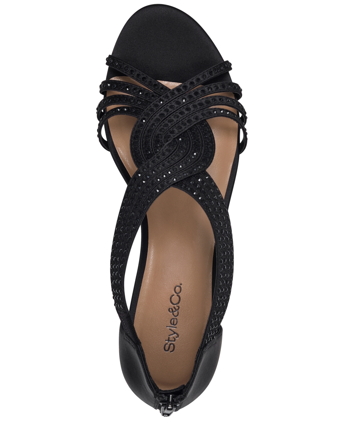 Shop Style & Co Women's Ginifur Embellished Satin Strappy Wedge Sandals, Created For Macy's In Black