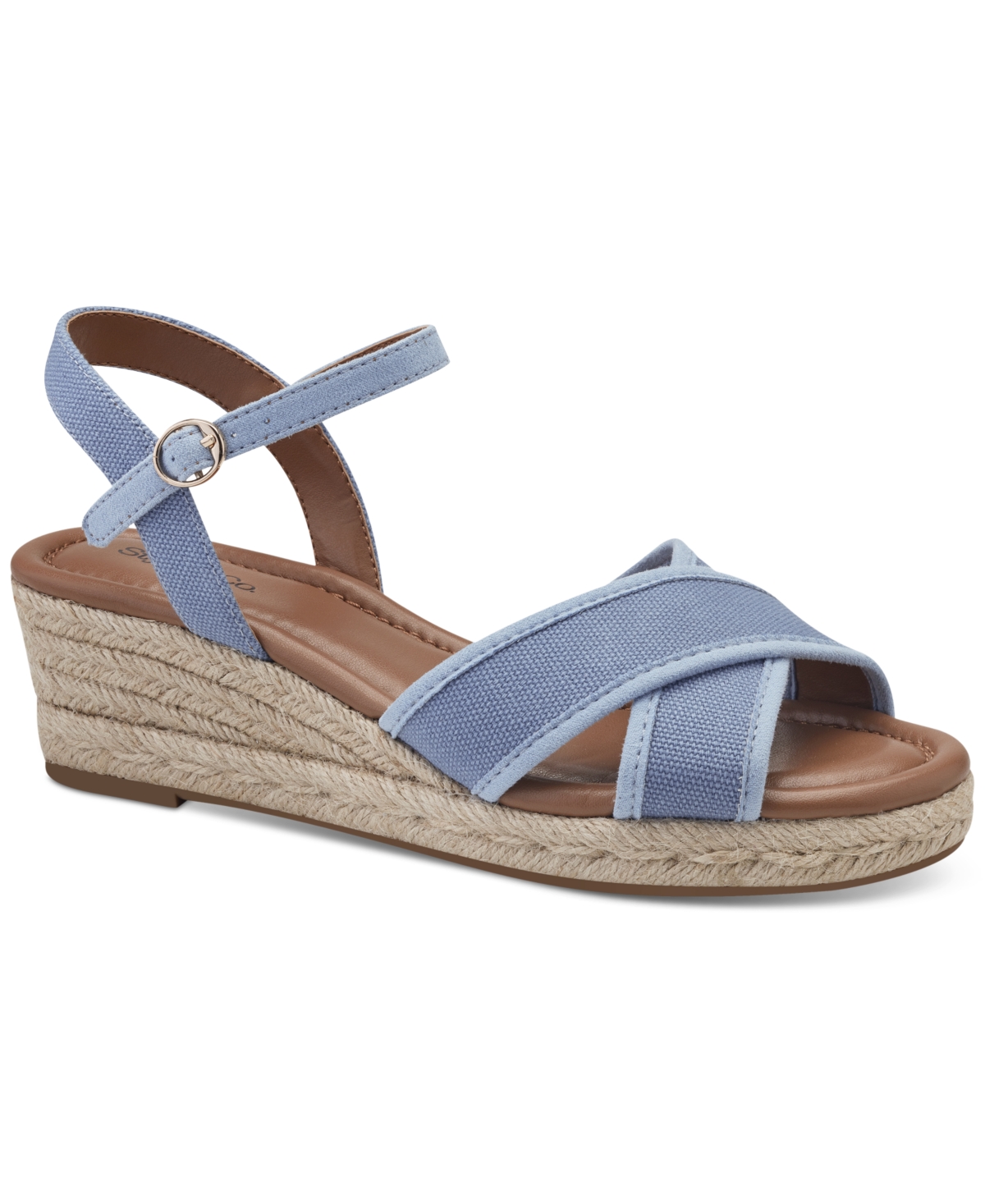 Shop Style & Co Women's Leahh Strappy Espadrille Wedge Sandals, Created For Macy's In Blue Canvas