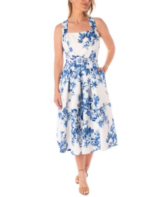 Maison Tara Women's Belted Floral Jacquard Midi Dress - Macy's