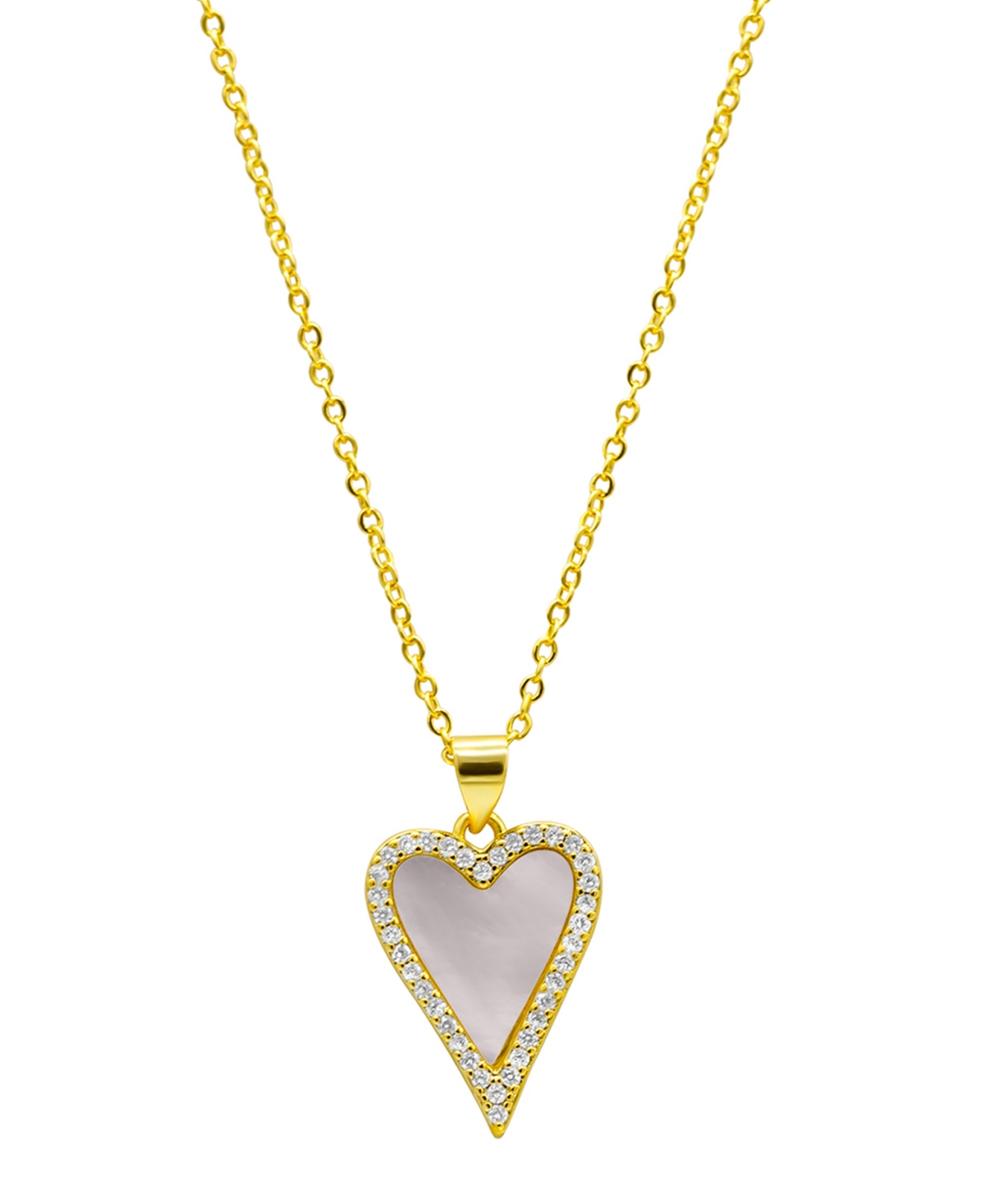 14K Gold-Plated White Mother-of-Pearl Crystal Halo Heart Necklace - Gold