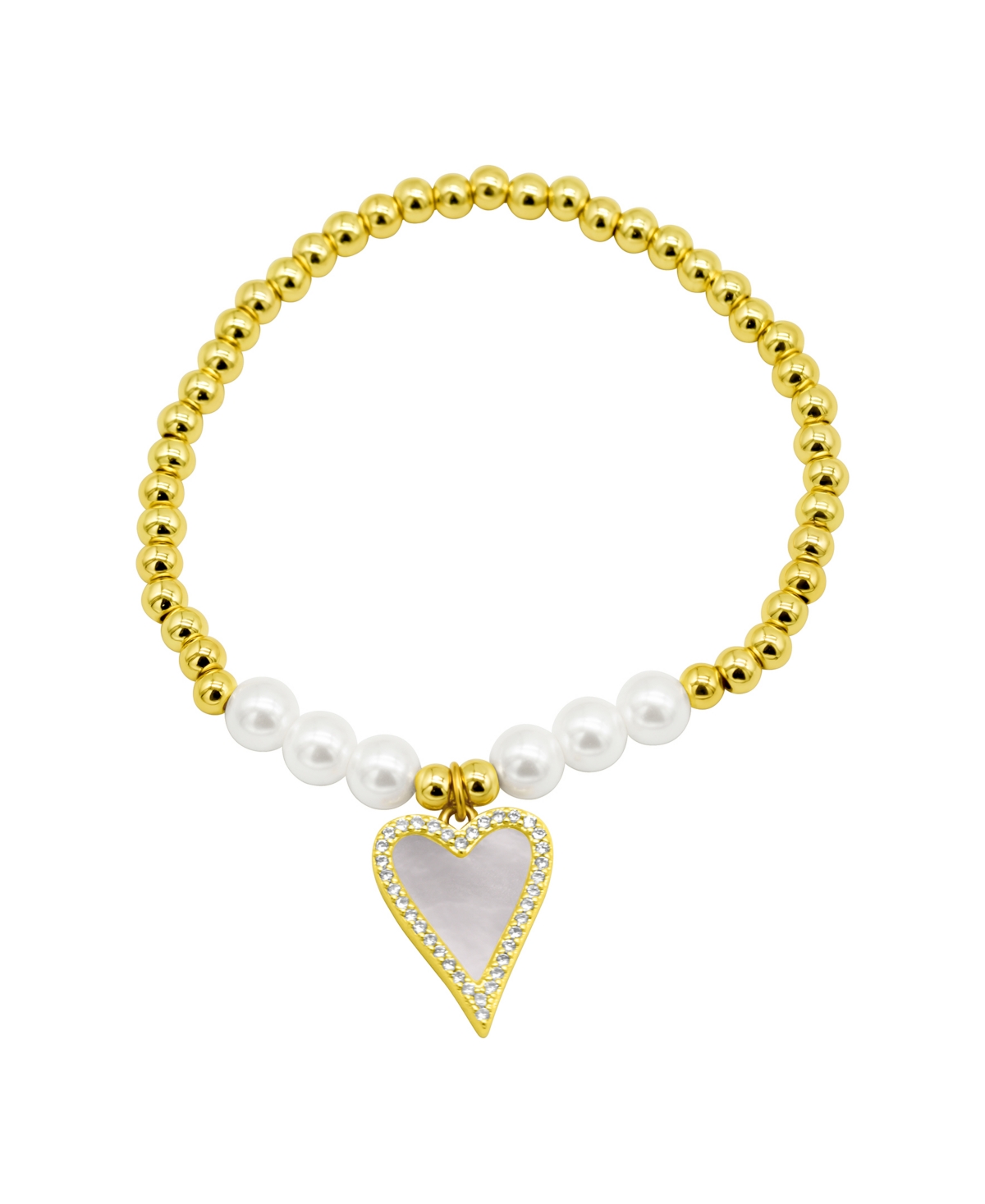 Shop Adornia 14k Gold-plated Stretch Pearl Bracelet With Mother-of-pearl Halo Heart In White